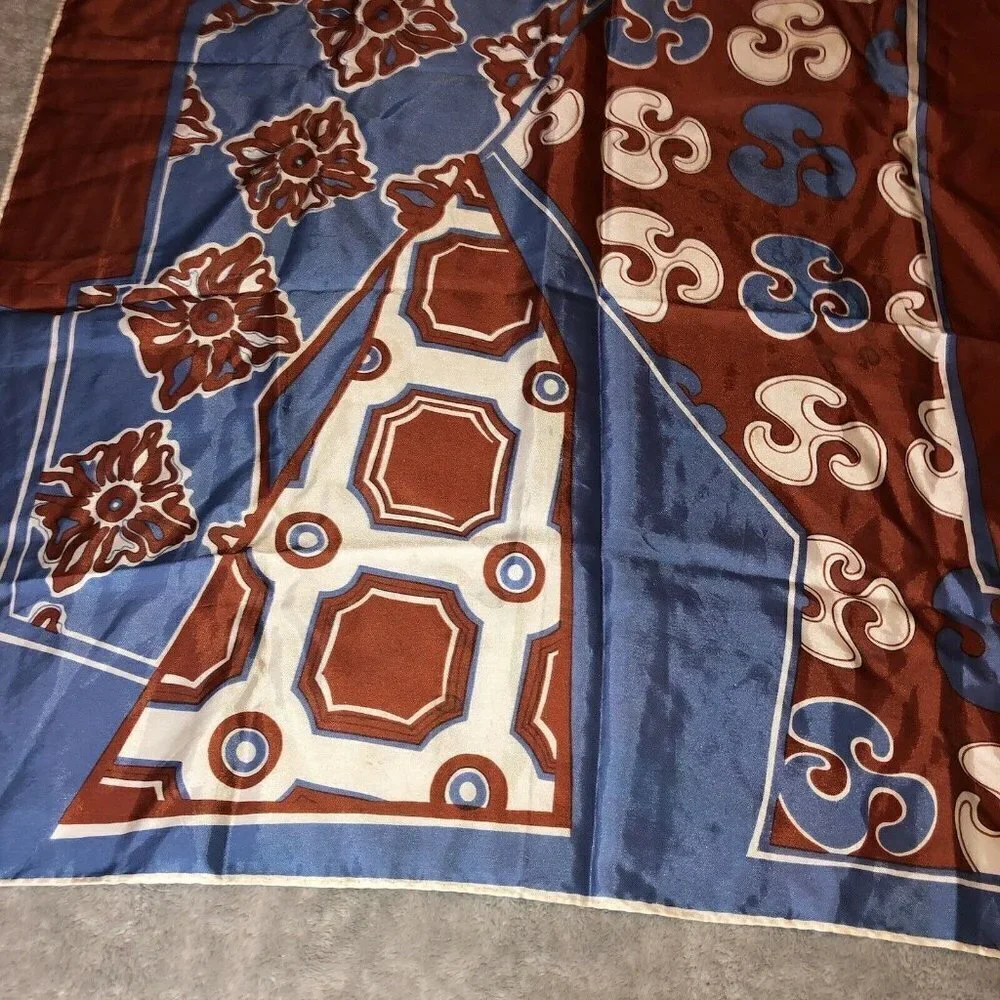Vintage Abstract Elephant Multicolor 100% Acetate 28” Square Scarf Made in Japan